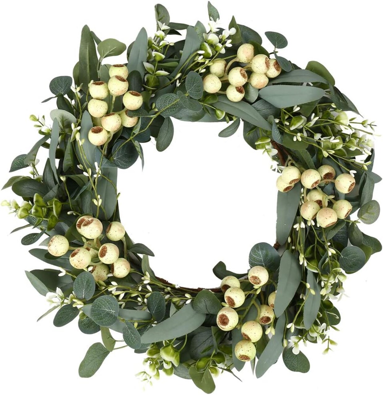 20" Spring Eucalyptus Wreath for Front Door – Green Artificial Spring Summer Wreath with Large Berries for Wall, Porch, Window, All-Season & Christmas Home Décor